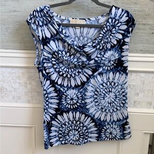 Medium Michael Kors sleeveless cowl-neck top blue white tie-dye print smooth